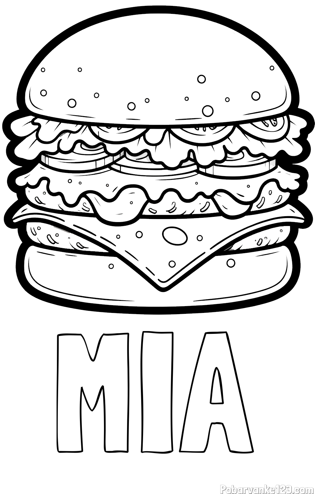 Pobarvanka imena MIA in pobarvanka hamburger