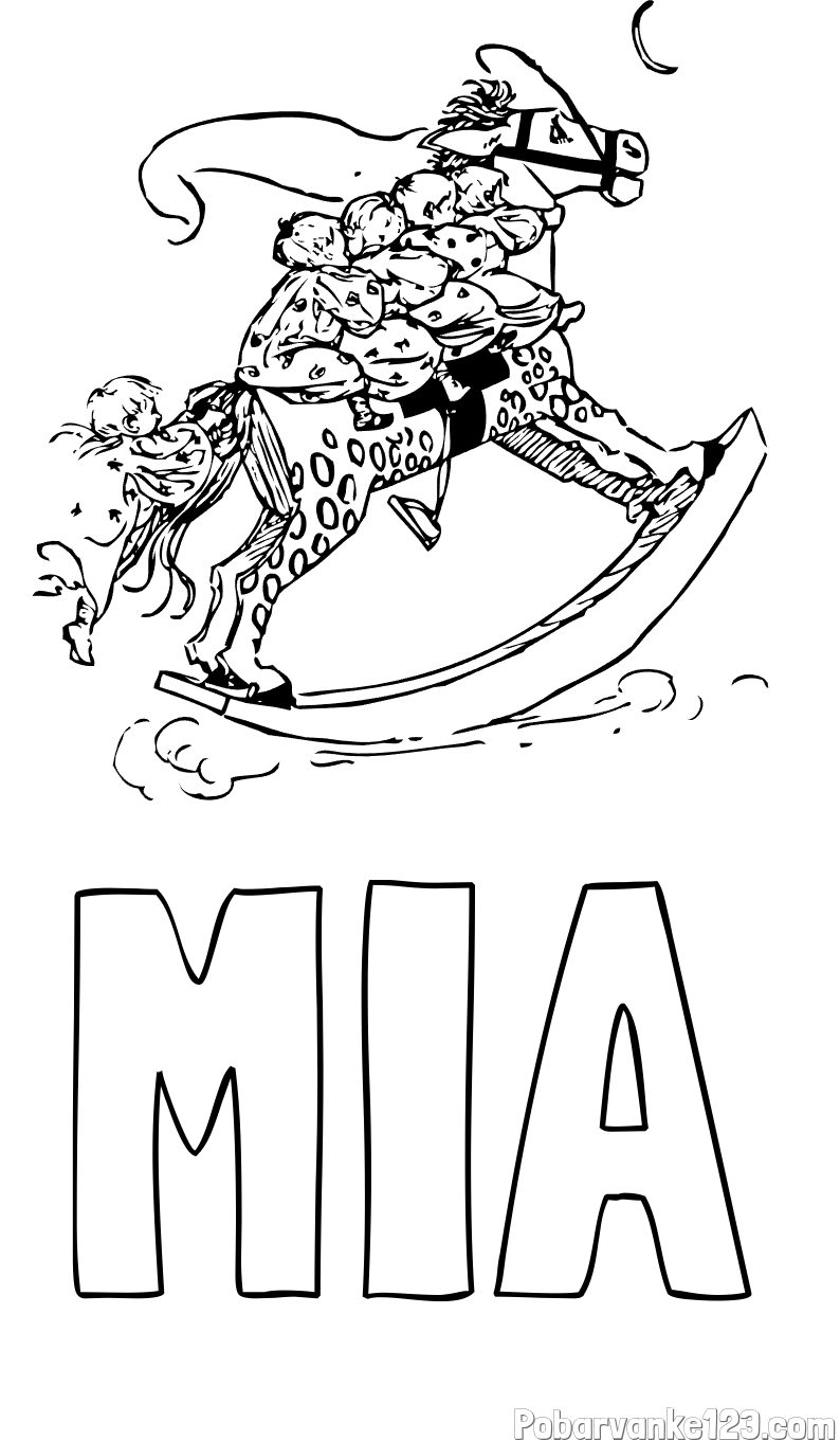 Pobarvanka imena MIA in pobarvanka konjička z otroki
