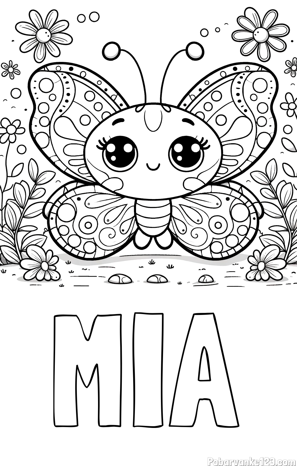 Pobarvanka imena MIA in pobarvanka ljubkega metuljčka