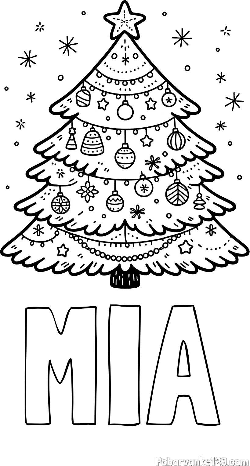 Pobarvanka imena MIA in pobarvanka novoletne jelke