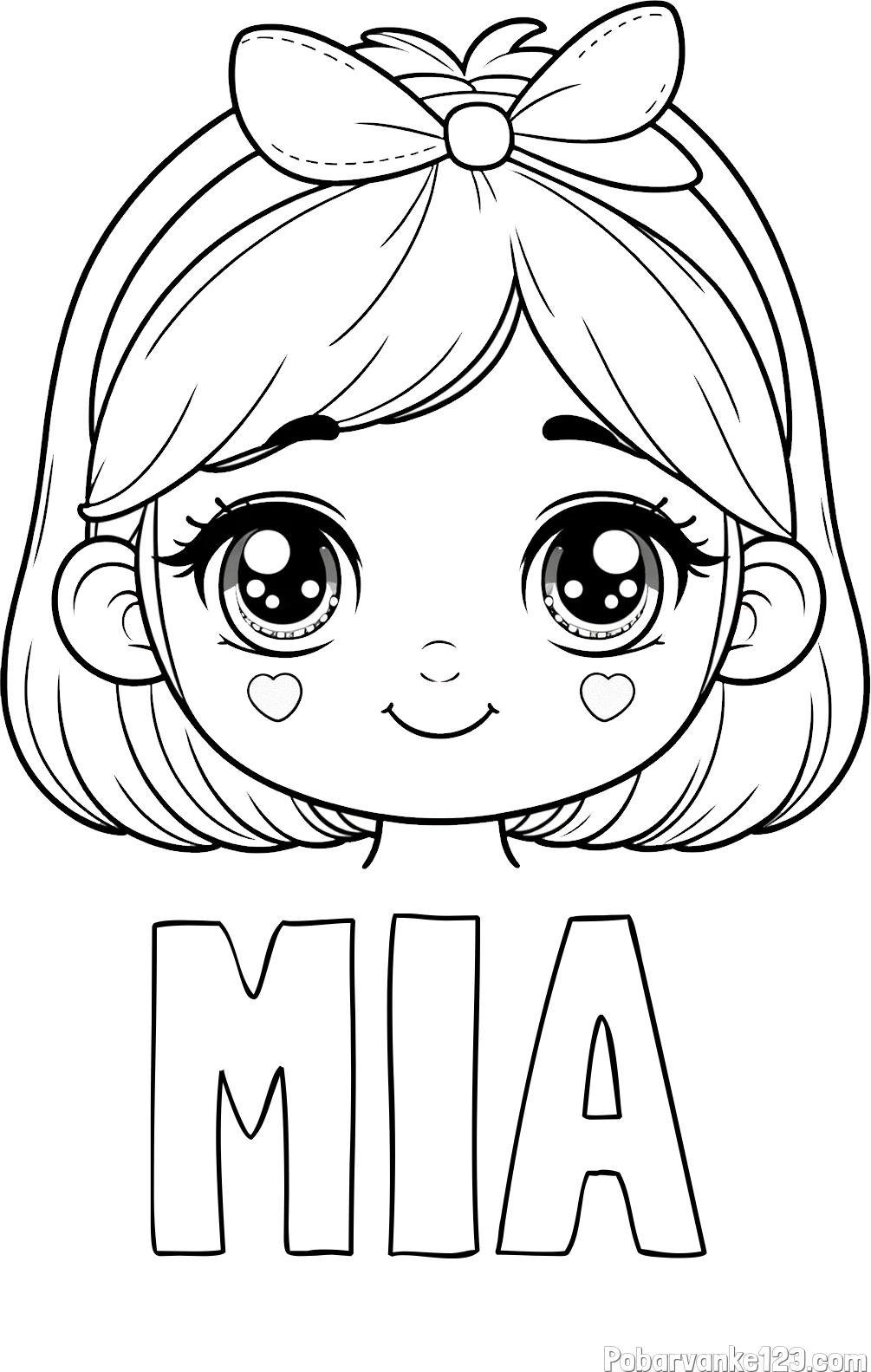Pobarvanka imena MIA in pobarvanka obraza ljubke punčke