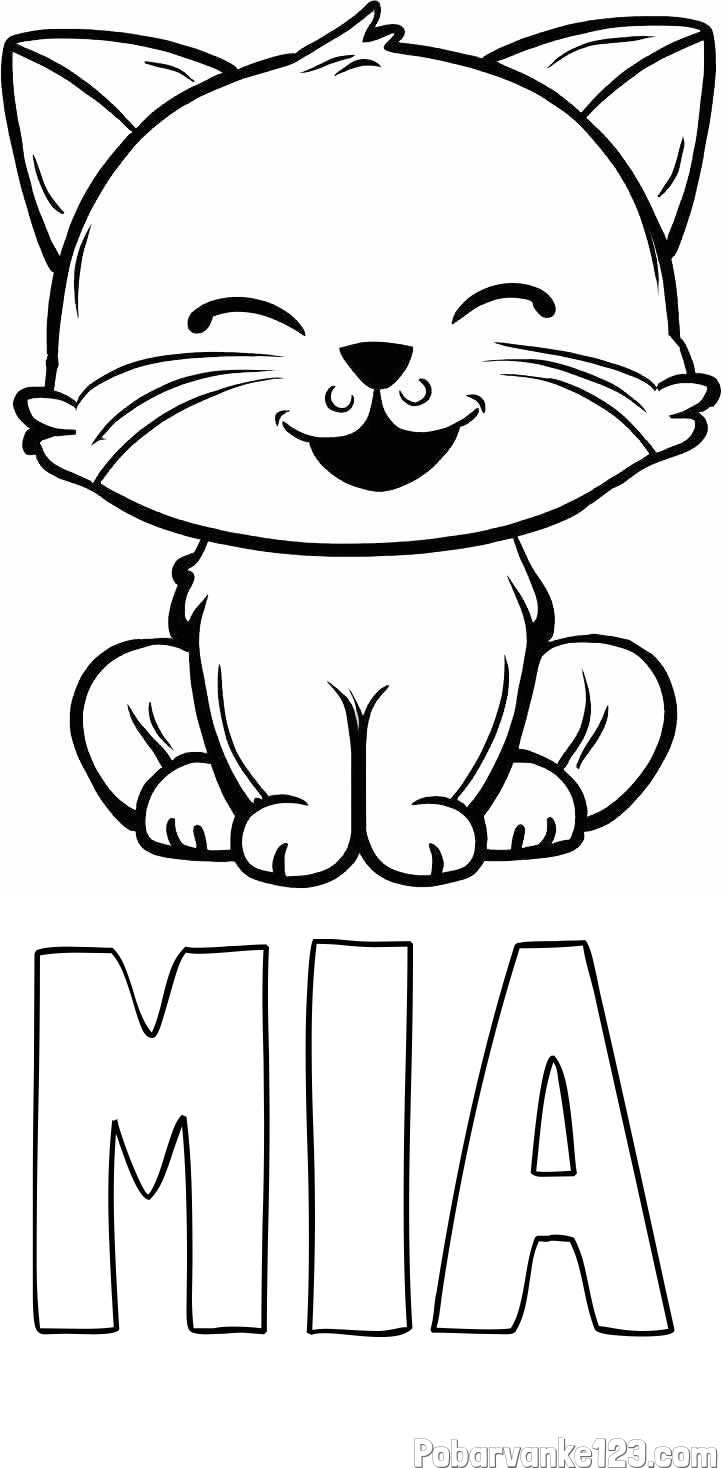 Pobarvanka imena MIA in pobarvanka prikupne mačke