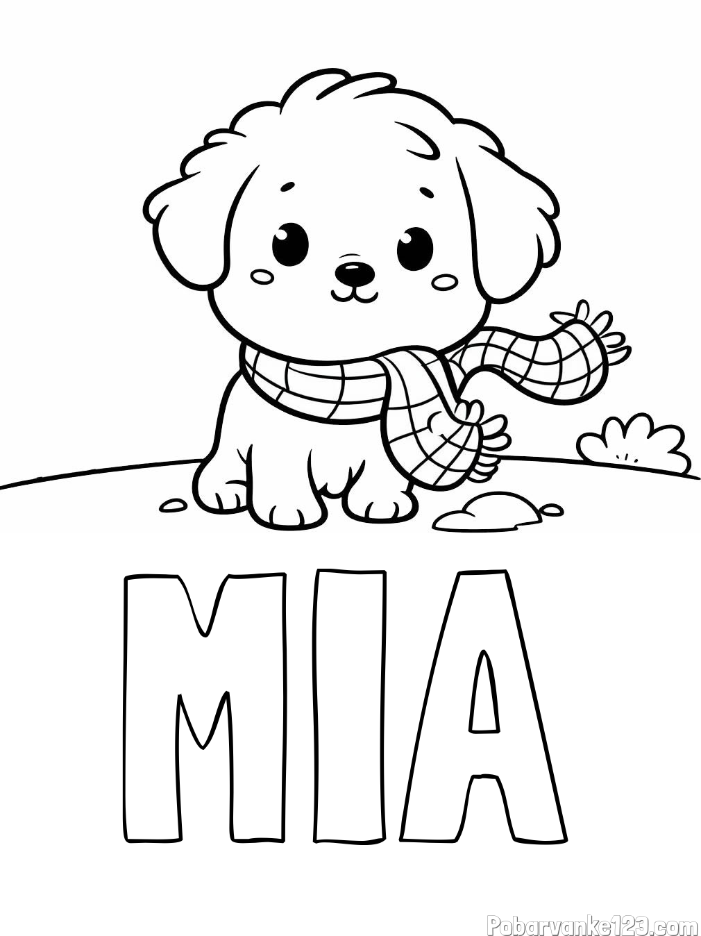 Pobarvanka imena MIA in pobarvanka prikupnega psička