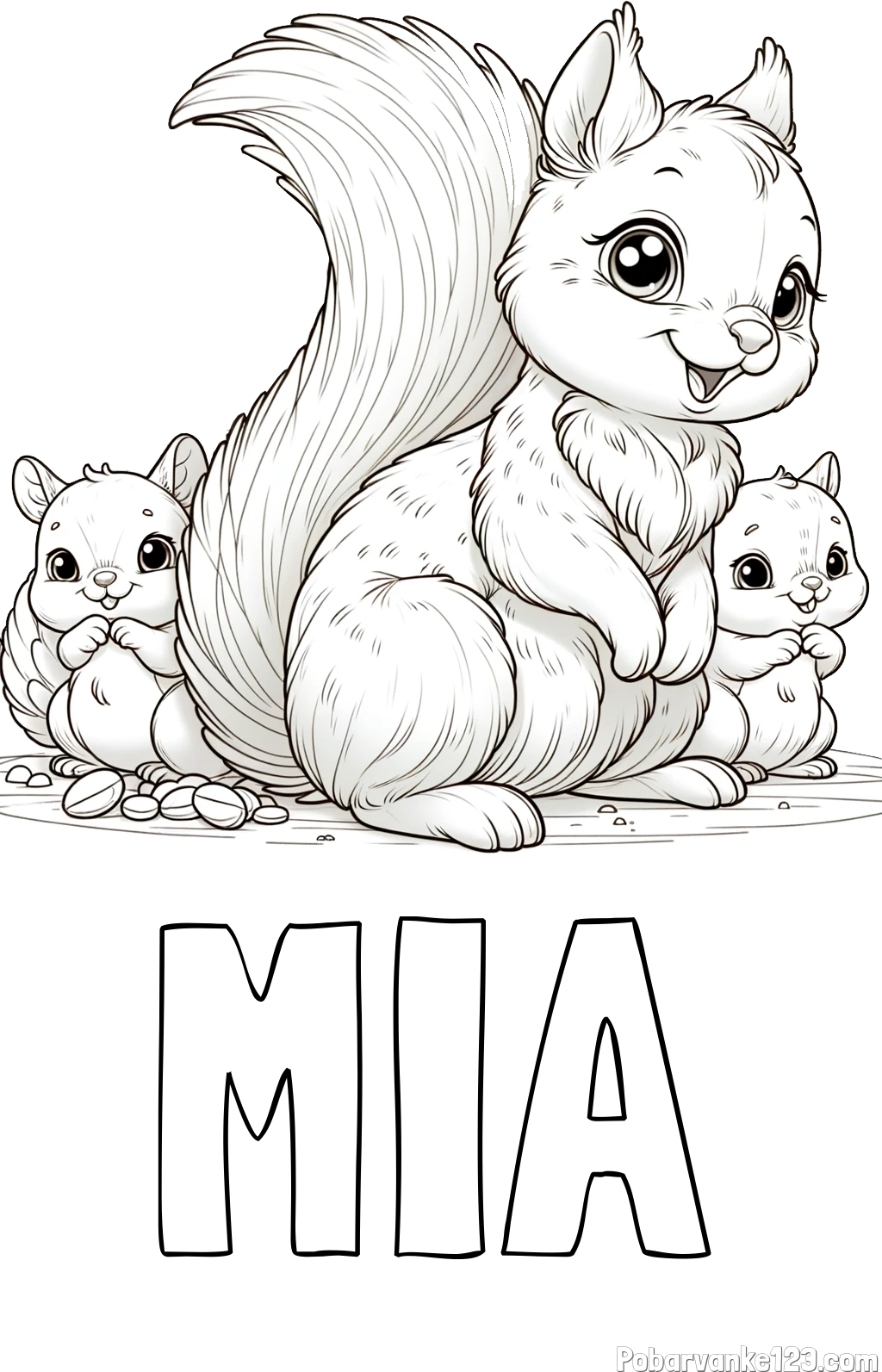 Pobarvanka imena MIA in pobarvanka veveričje družine