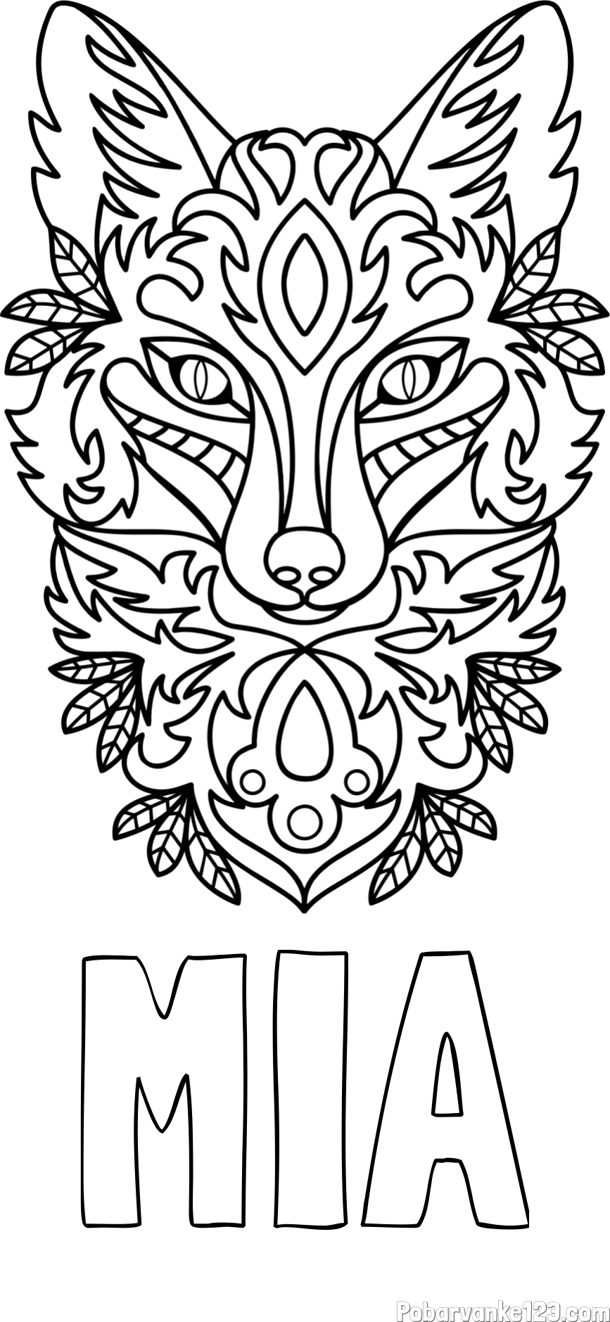Pobarvanka imena MIA in pobarvanka volka - mandale