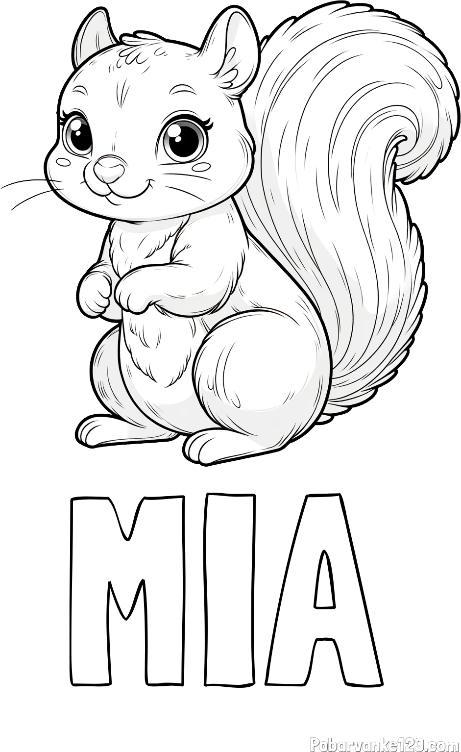 Pobarvanka imena MIA in pobarvanka zelo ljubke in nasmejane veverice