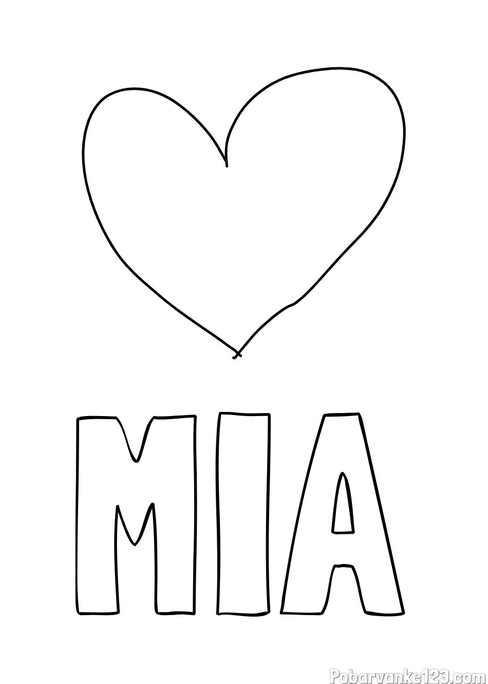 Pobarvanka imena MIA in srček