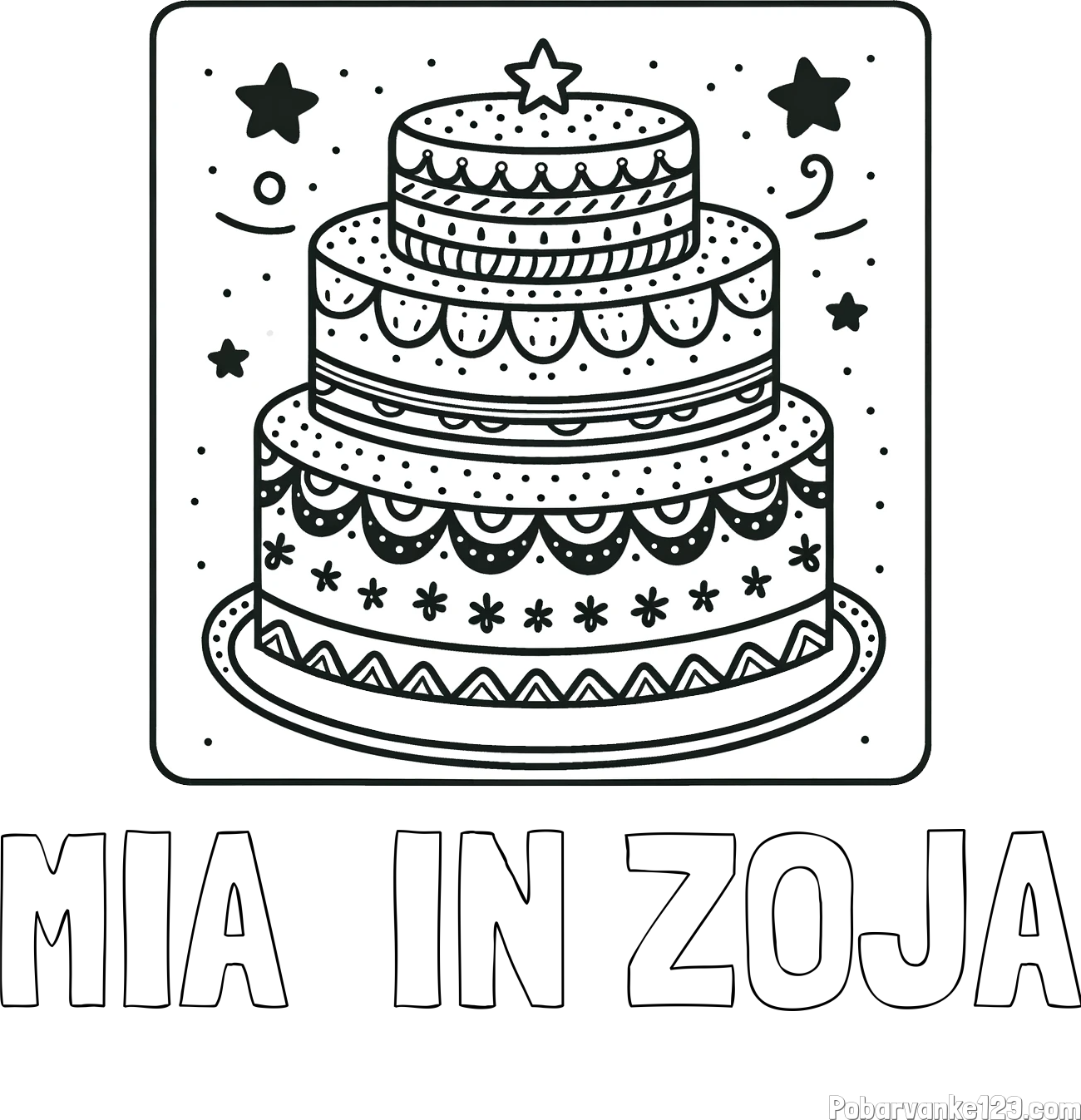 Pobarvanka imena MIA  IN ZOJA in pobarvanka slastne torte