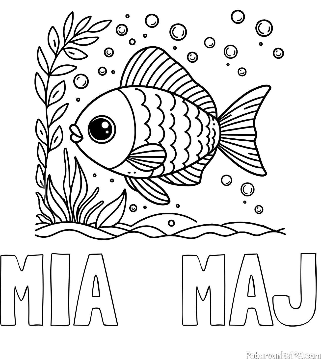 Pobarvanka imena MIA   MAJ in otroška pobarvanka ljubke ribe