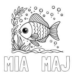 Online izdelana pobarvanka - Pobarvanka imena MIA   MAJ in otroška pobarvanka ljubke ribe