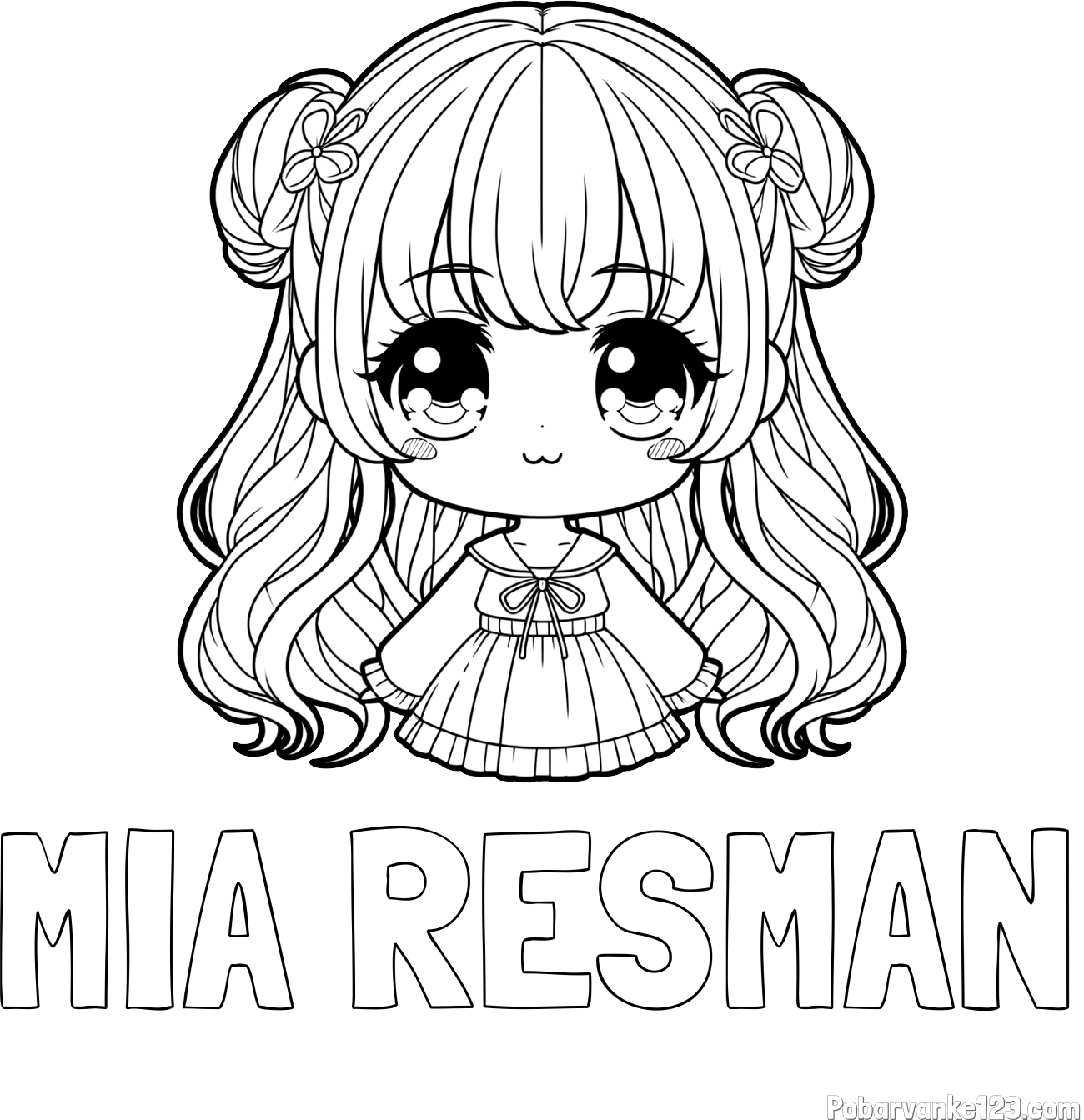 Pobarvanka imena MIA RESMAN in pobarvanka prikupne punčke v anime slogu