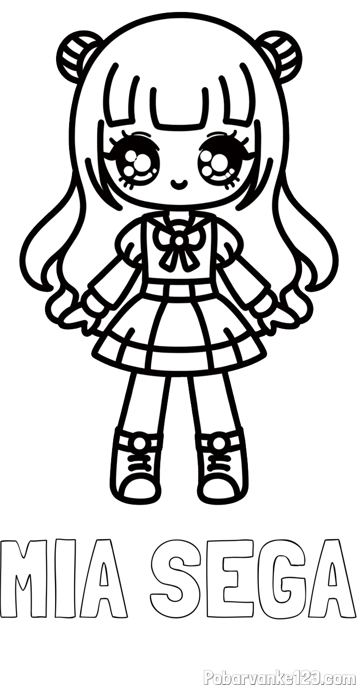 Pobarvanka imena MIA ŠEGA in otroška pobarvanka punčke v anime slogu