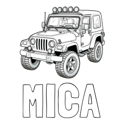 Online izdelana pobarvanka - Pobarvanka imena MICA in pobarvanka džipa