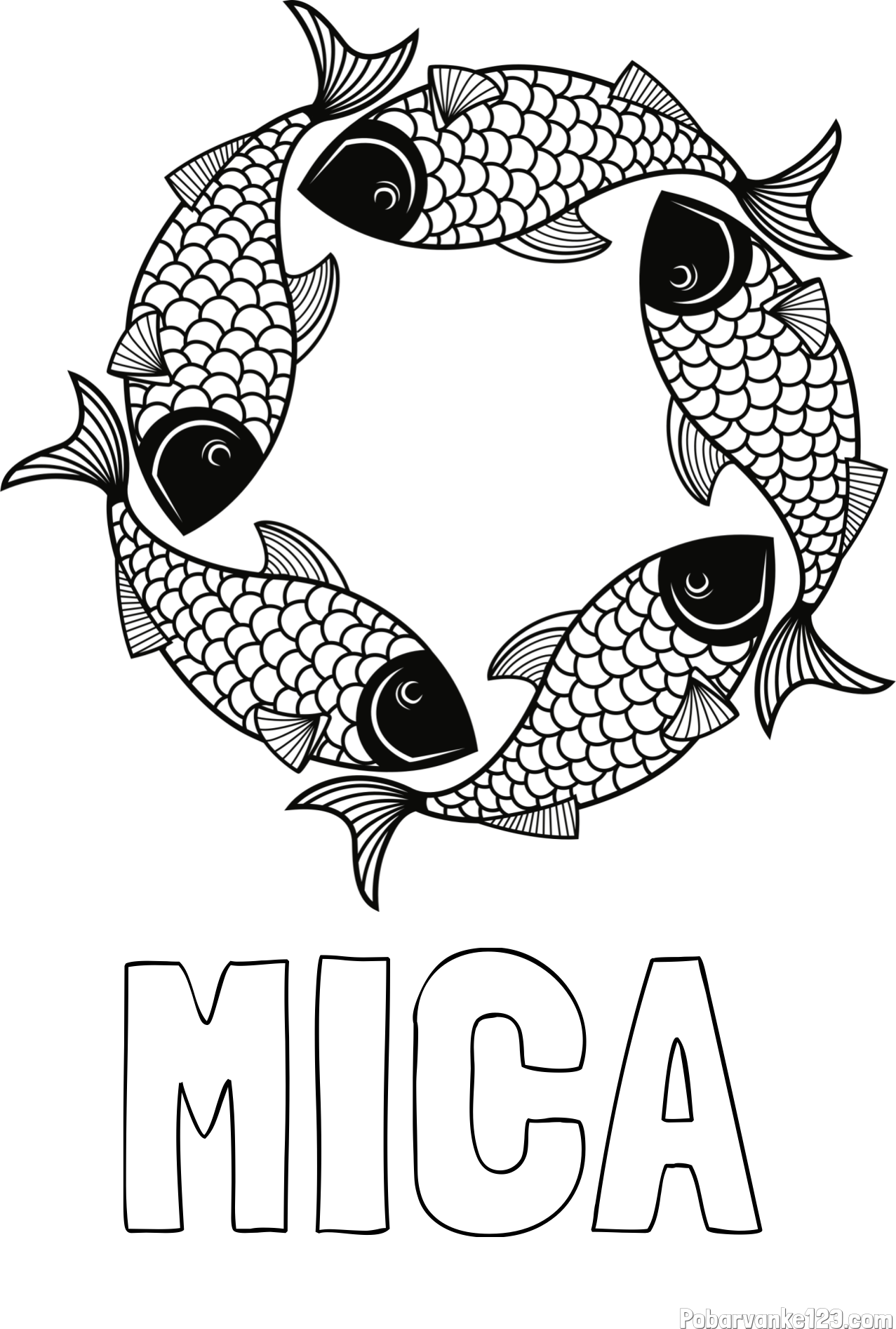 Pobarvanka imena MICA in pobarvanka rib - mandale