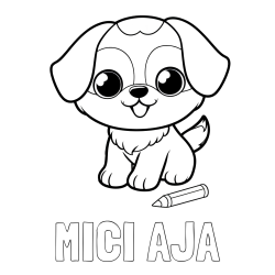 Online izdelana pobarvanka - Pobarvanka imena MICI AJA in pobarvanka prikupnega kužka