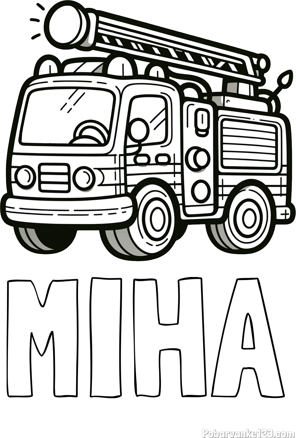 Pobarvanka imena MIHA in otroška pobarvanka preprostega gasilskega avta