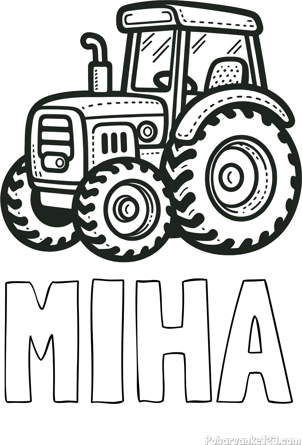 Pobarvanka imena MIHA in pobarvanka čudovitega traktorja
