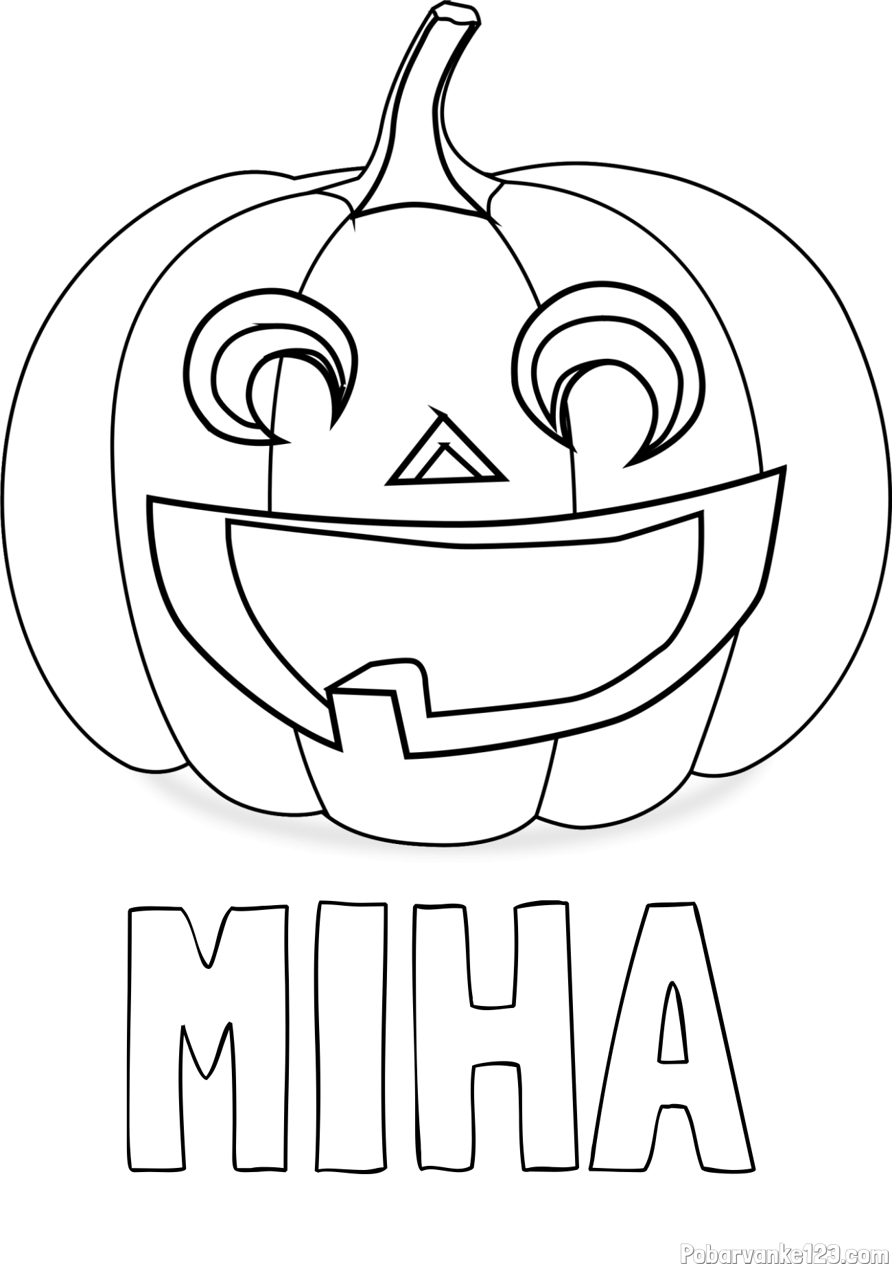 Pobarvanka imena MIHA in pobarvanka nasmejane buče za noč čarovnic