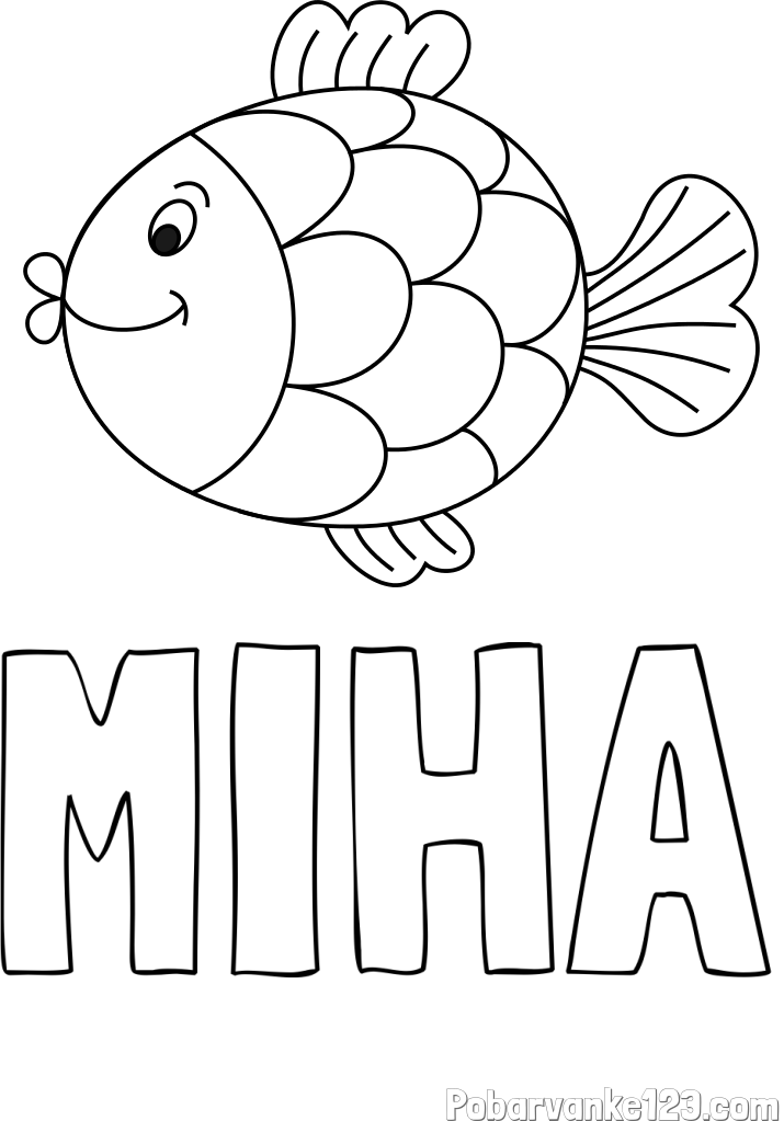 Pobarvanka imena MIHA in pobarvanka ribice