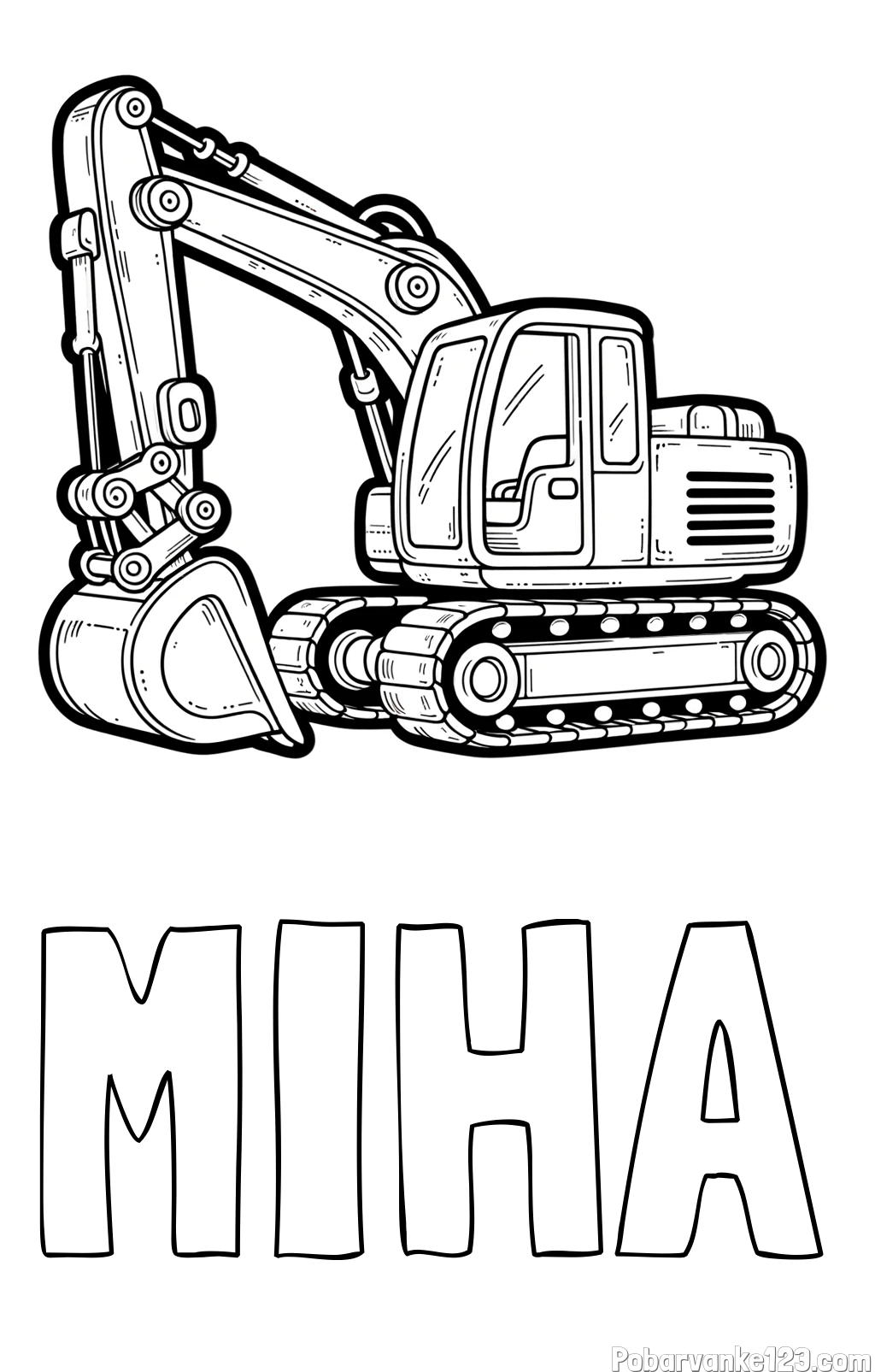 Pobarvanka imena MIHA in pobarvanka velikega delovnega stroja - bagra