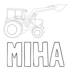 Pobarvanka imena MIHA in traktor 2