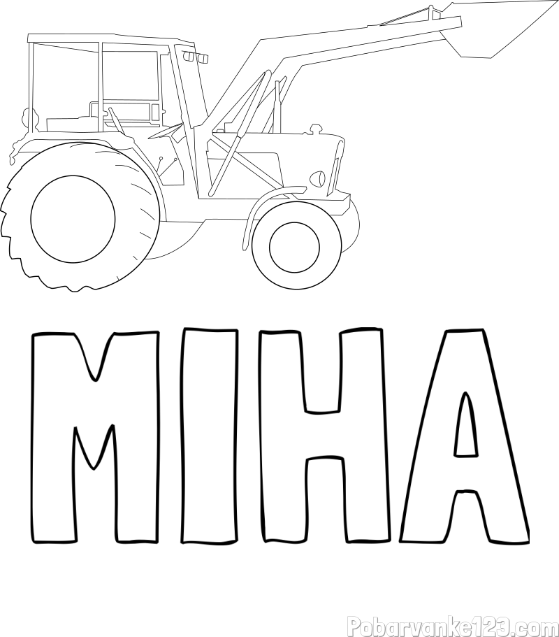 Pobarvanka imena MIHA in traktor 2