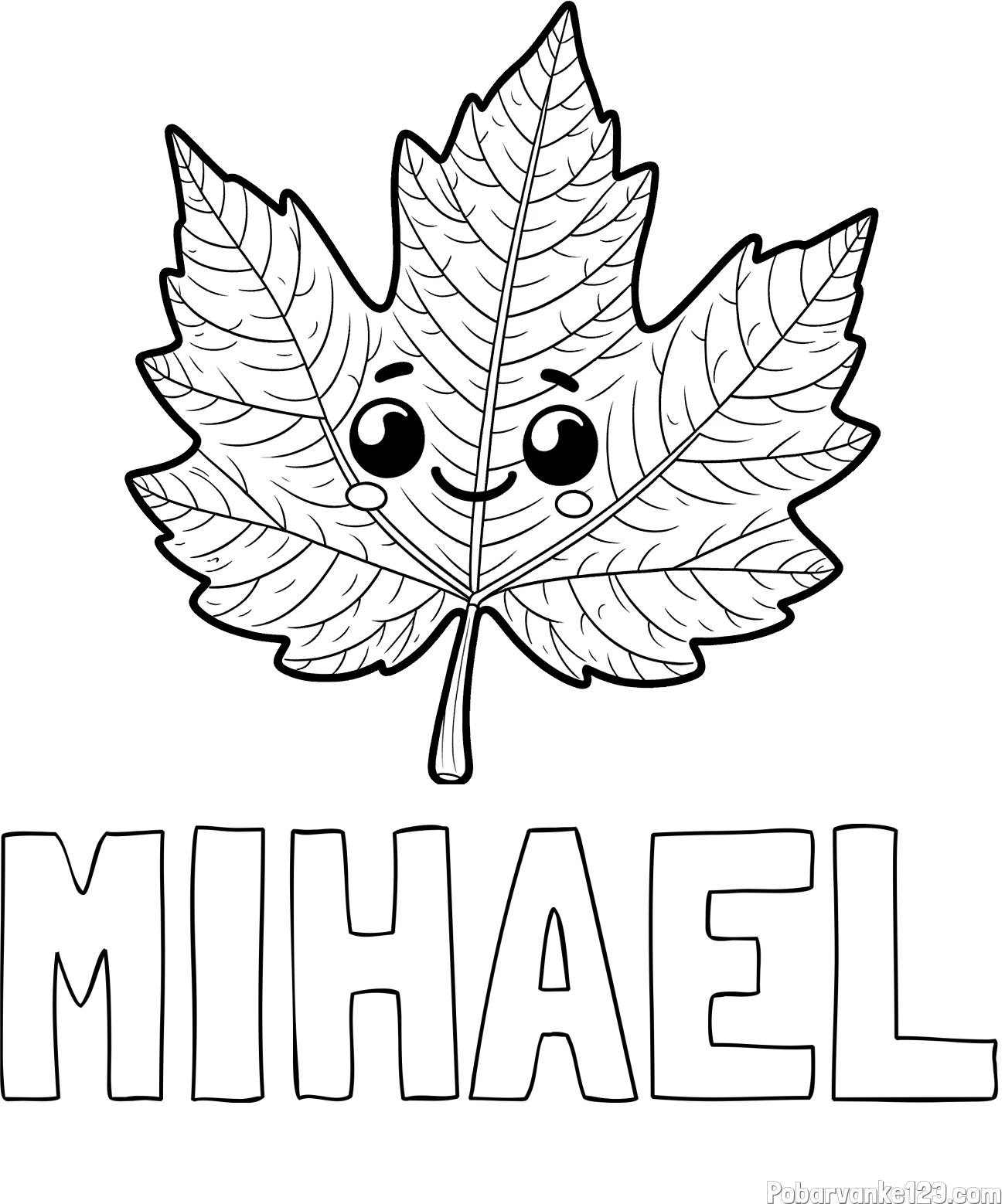 Pobarvanka imena MIHAEL in otroška pobarvanka nasmejanega lista