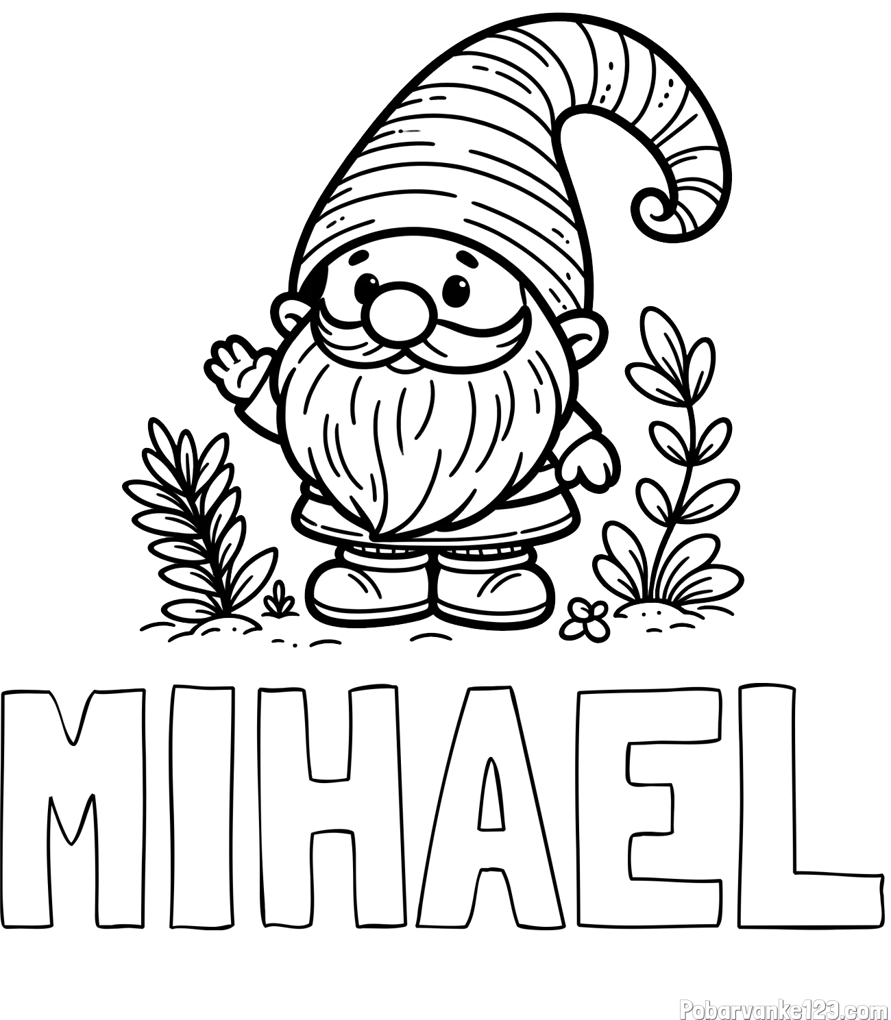 Pobarvanka imena MIHAEL in pobarvanka prijaznega škrata oz. palčka