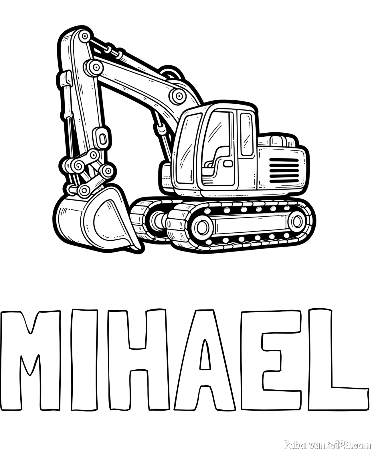 Pobarvanka imena MIHAEL in pobarvanka velikega delovnega stroja - bagra