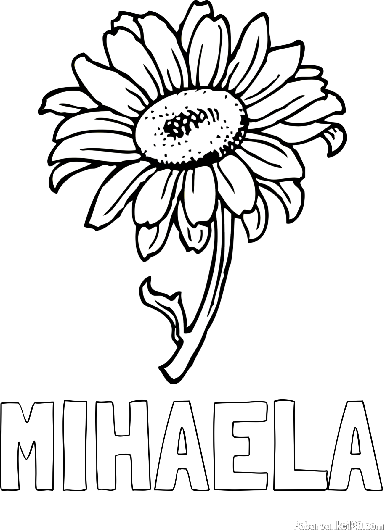 Pobarvanka imena MIHAELA in pobarvanka lepe sončnice