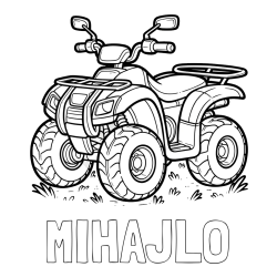 Online izdelana pobarvanka - Pobarvanka imena MIHAJLO in pobarvanka velikega štirikolesnika