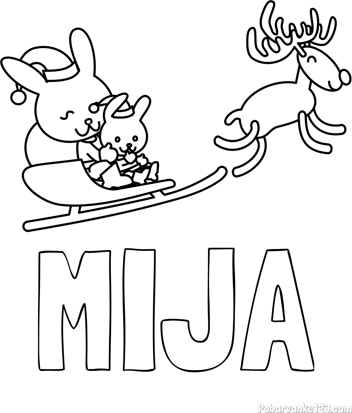 Pobarvanka imena MIJA in božične sani