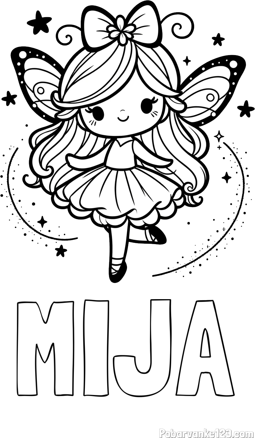 Pobarvanka imena MIJA in ljubka čarobna vila
