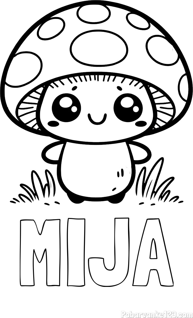 Pobarvanka imena MIJA in ljubke gobice