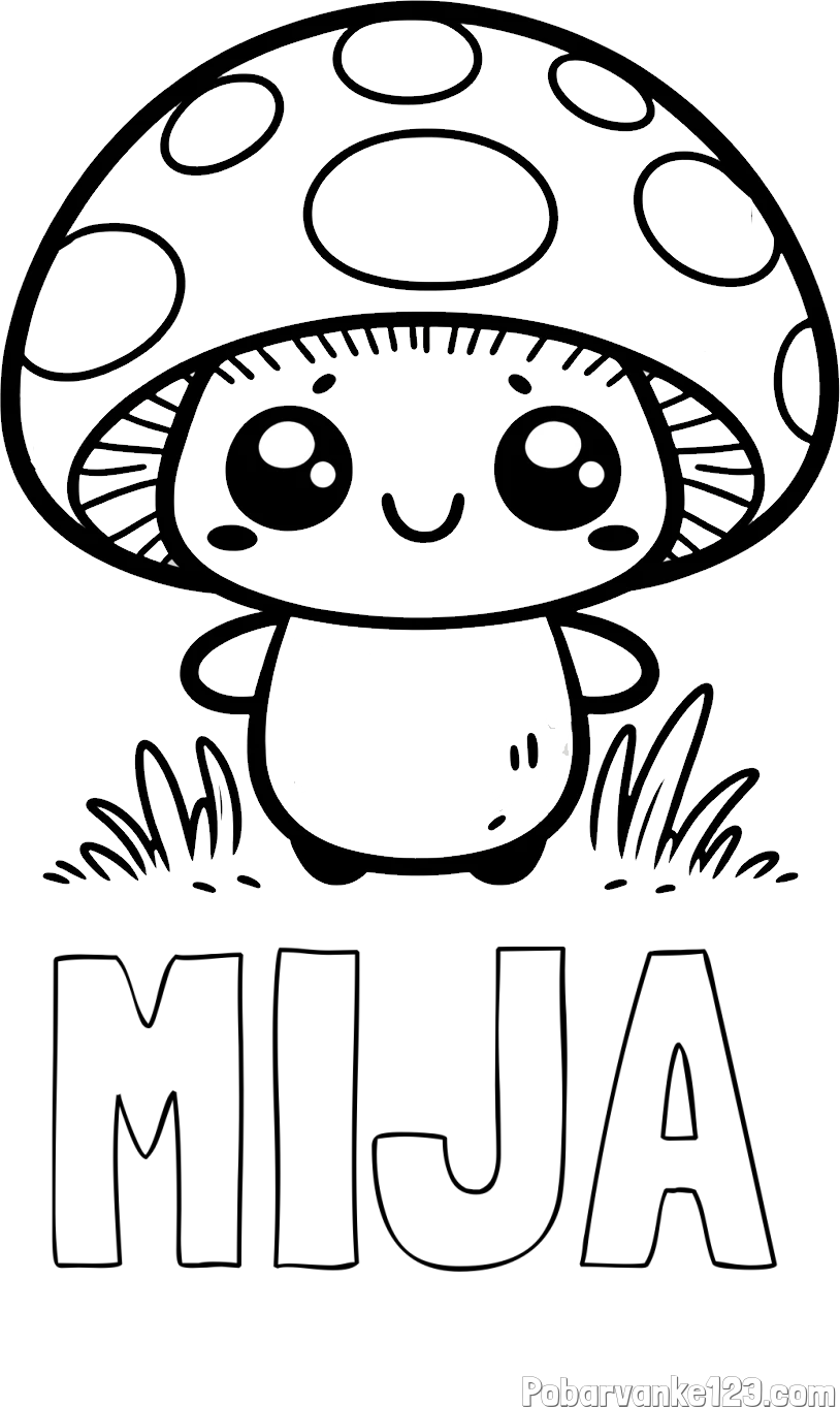 Pobarvanka imena MIJA in otroška pobarvanka gobe