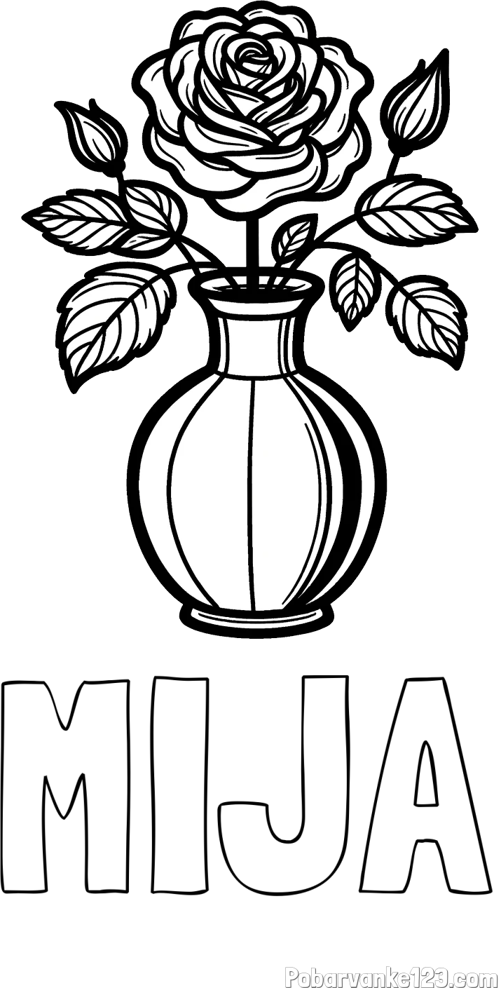 Pobarvanka imena MIJA in pobarvanka čudovite vrtnice v vazi