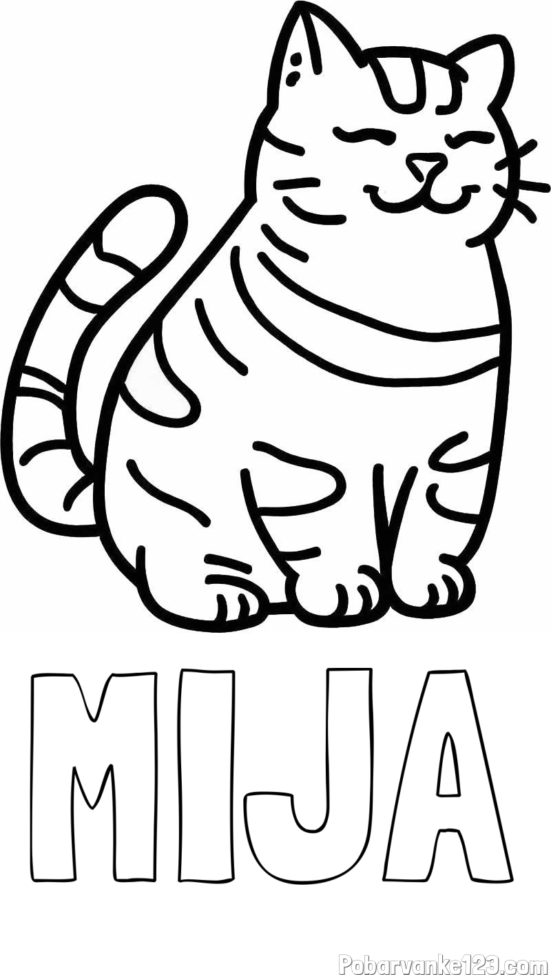 Pobarvanka imena MIJA in pobarvanka debelušne mačke