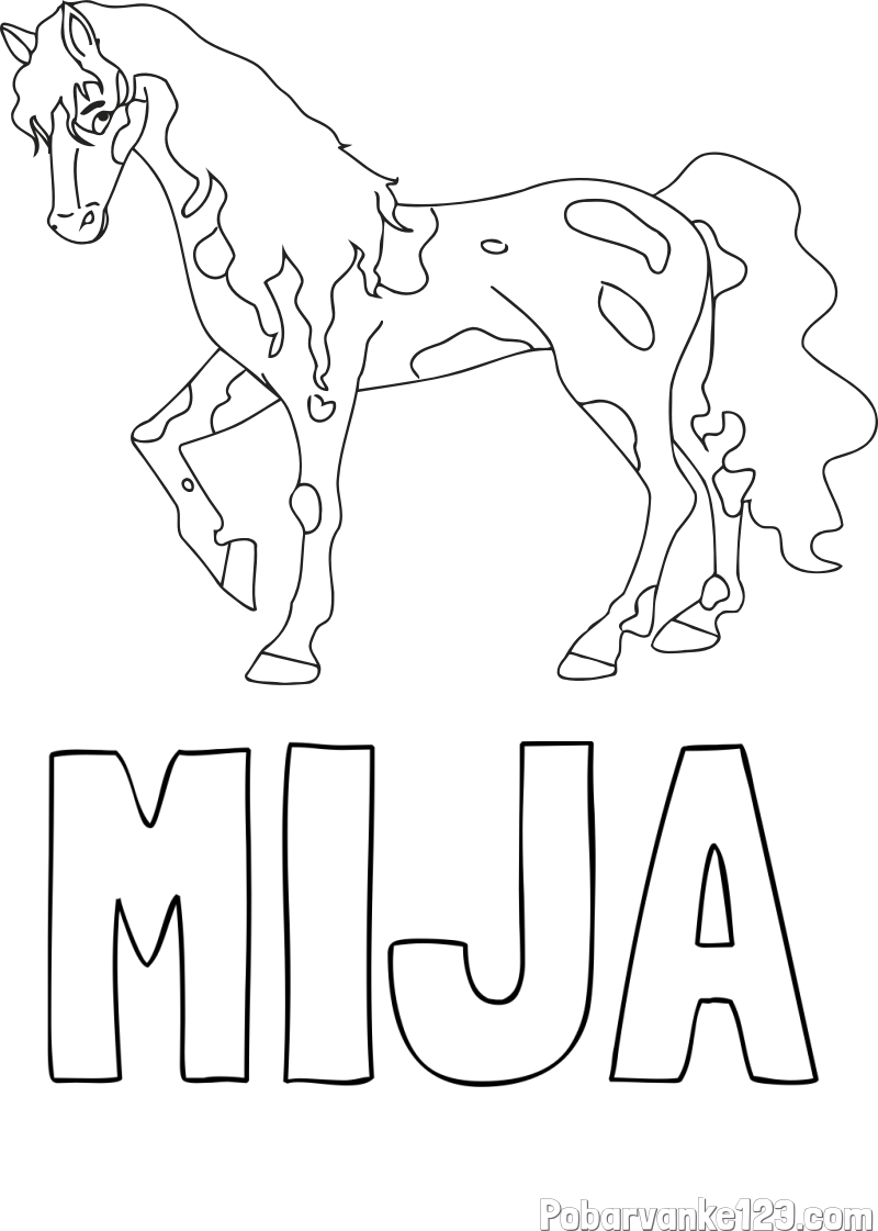 Pobarvanka imena MIJA in pobarvanka lisastega konja