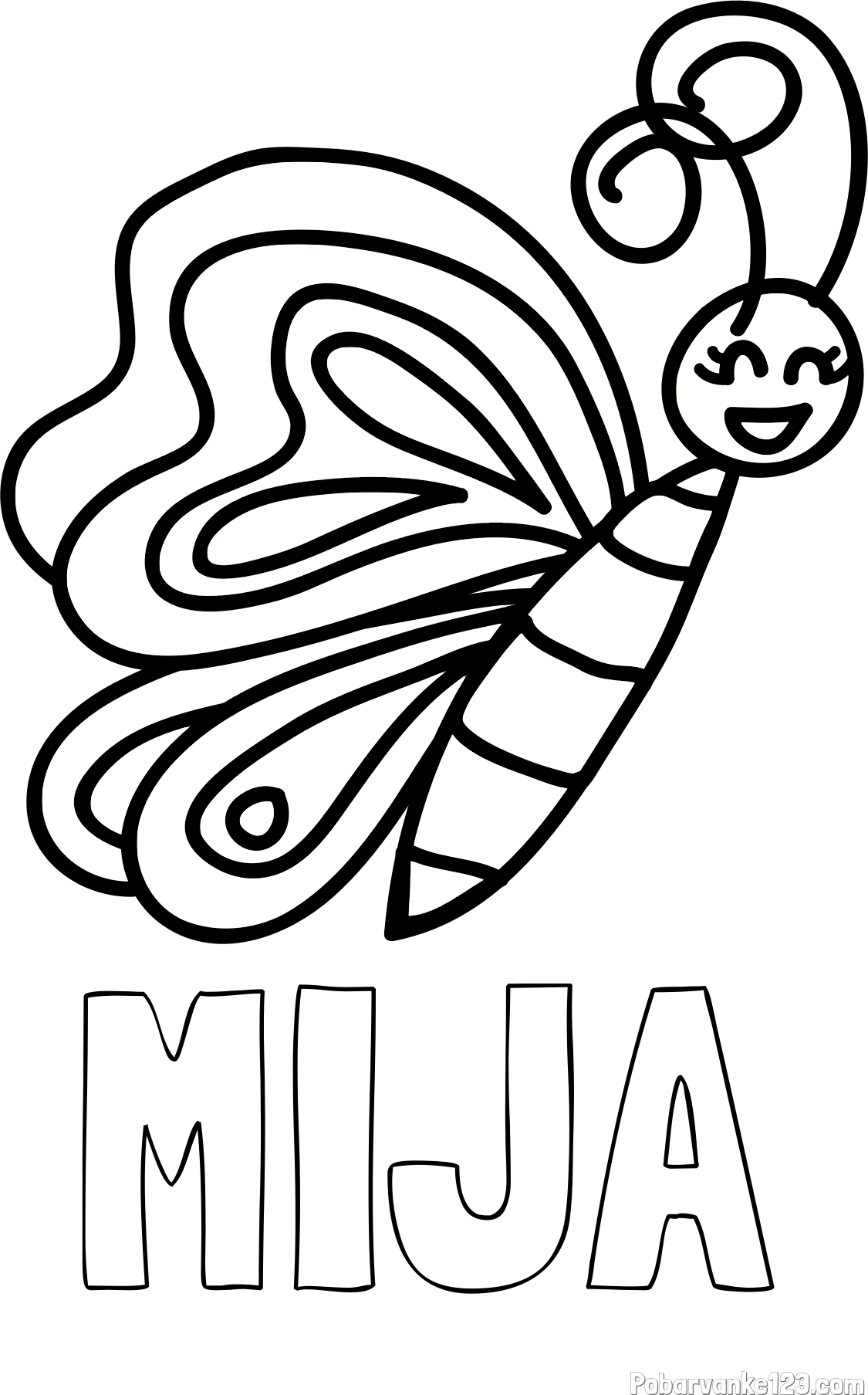 Pobarvanka imena MIJA in pobarvanka ljubkega metulja