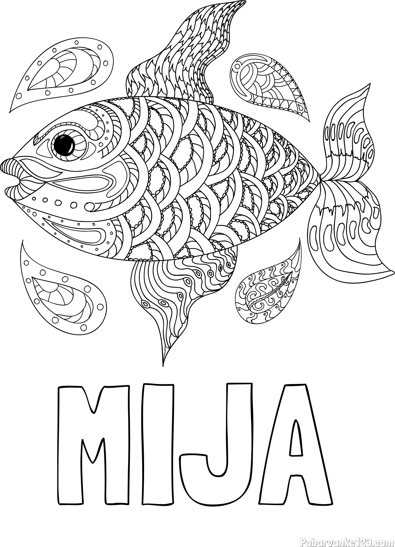 Pobarvanka imena MIJA in pobarvanka pisane ribe