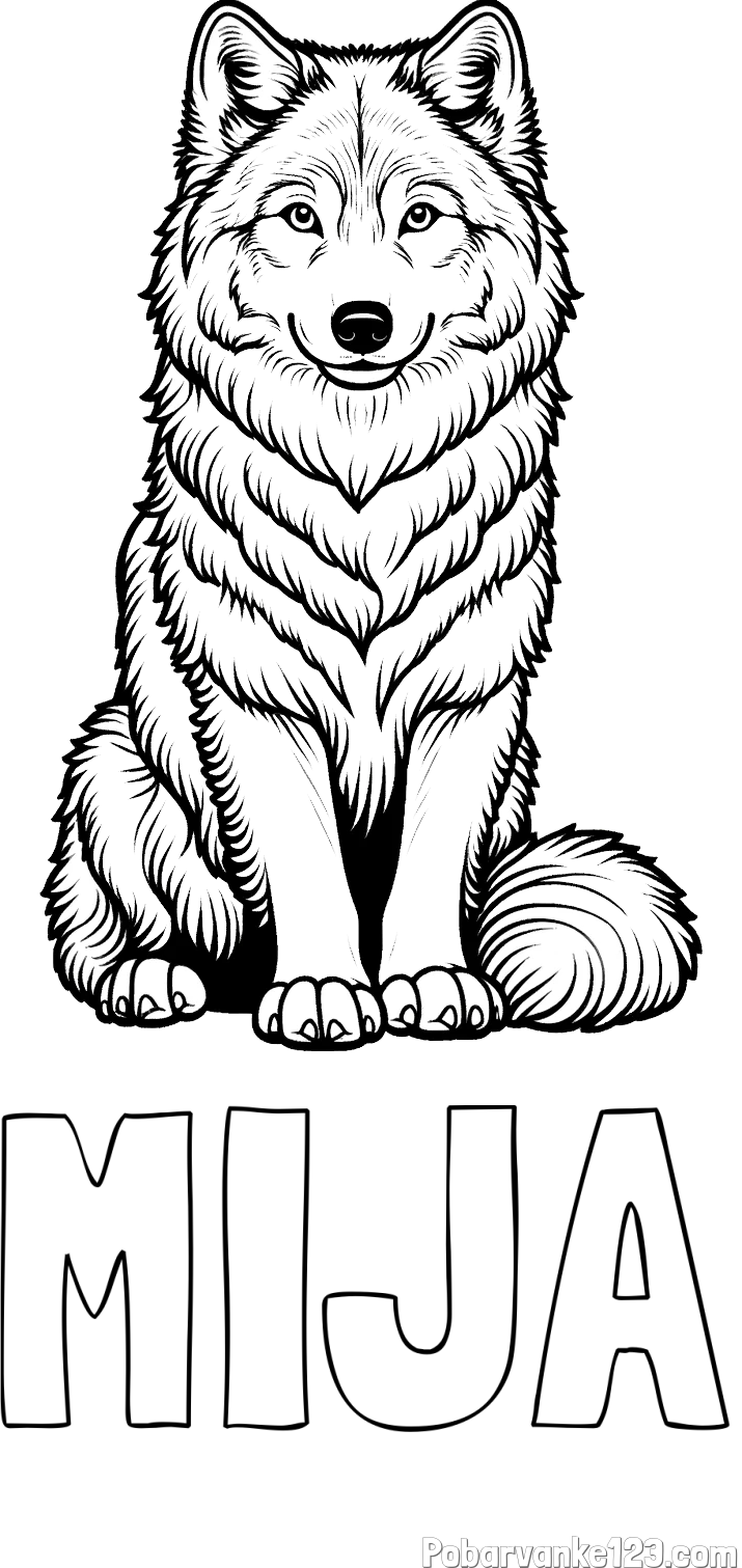 Pobarvanka imena MIJA in pobarvanka prijaznega volka