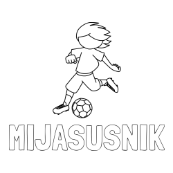 Pobarvanka imena MIJASUSNIK in otroška pobarvanka preprosto ilustriranega nogometaša