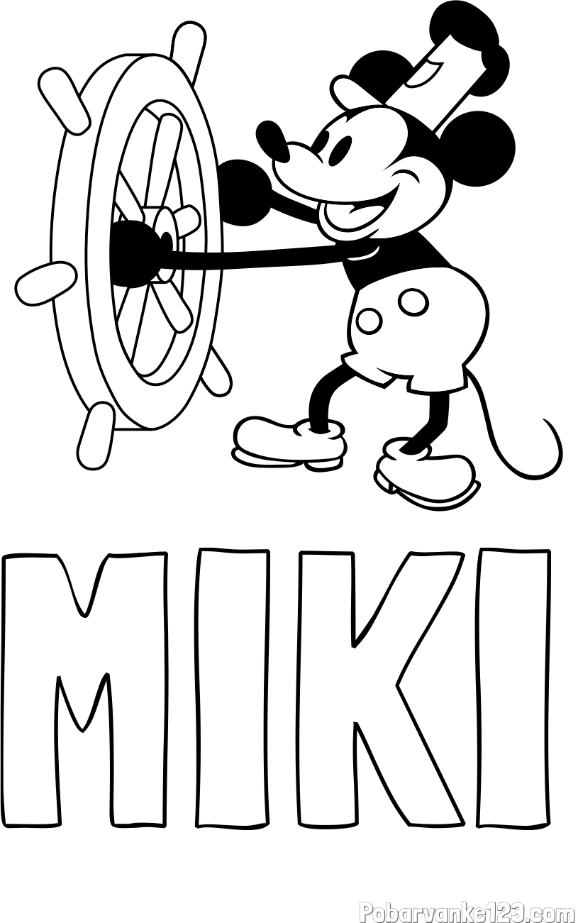 Pobarvanka imena MIKI in pobarvanka Miki Miške (Mickey Mouse)