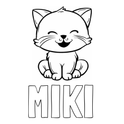 Online izdelana pobarvanka - Pobarvanka imena MIKI in pobarvanka prikupne mačke
