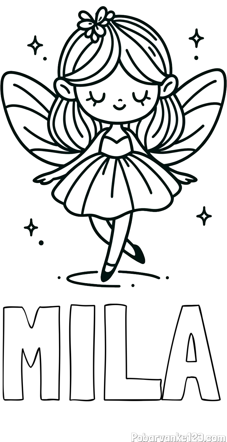 Pobarvanka imena MILA in enostavna pobarvanka čarobne vile