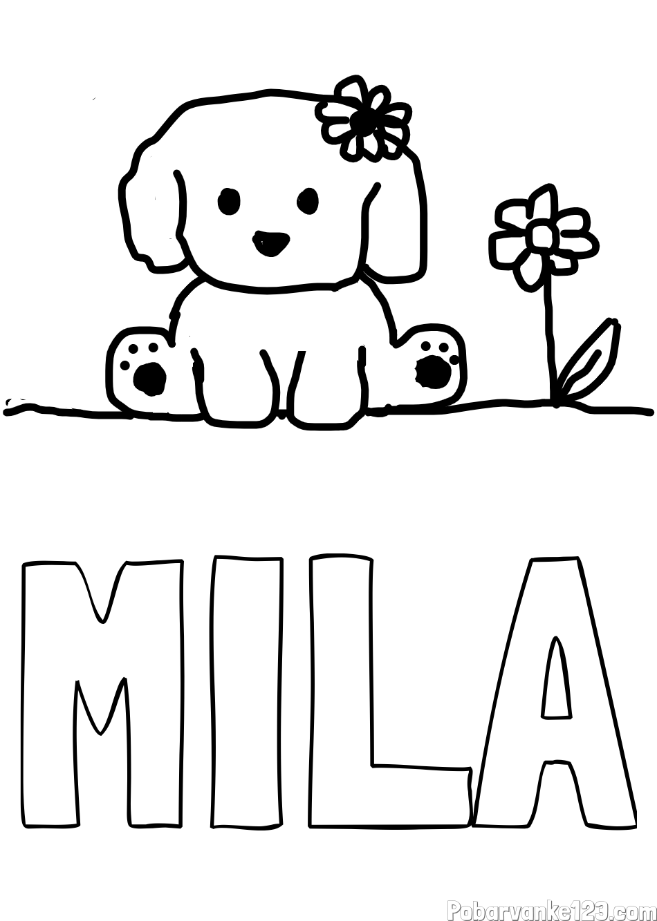 Pobarvanka imena MILA in KUŽIKA