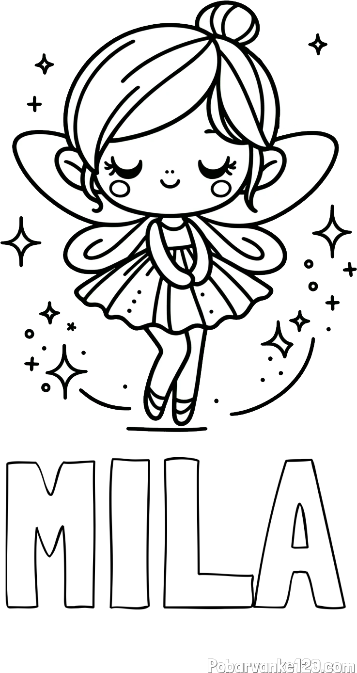 Pobarvanka imena MILA in otroška pobarvanka čarobne vile