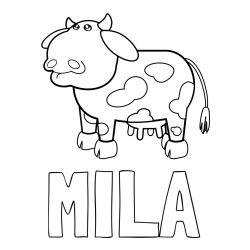 Pobarvanka imena MILA in otroška pobarvanka smešne krave