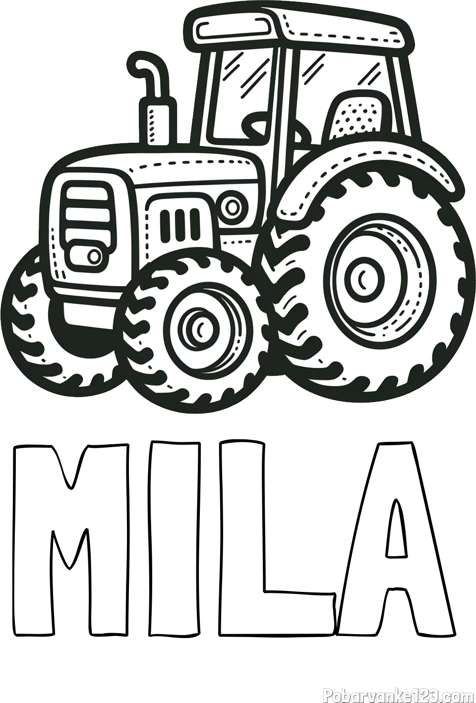 Pobarvanka imena MILA in pobarvanka čudovitega traktorja