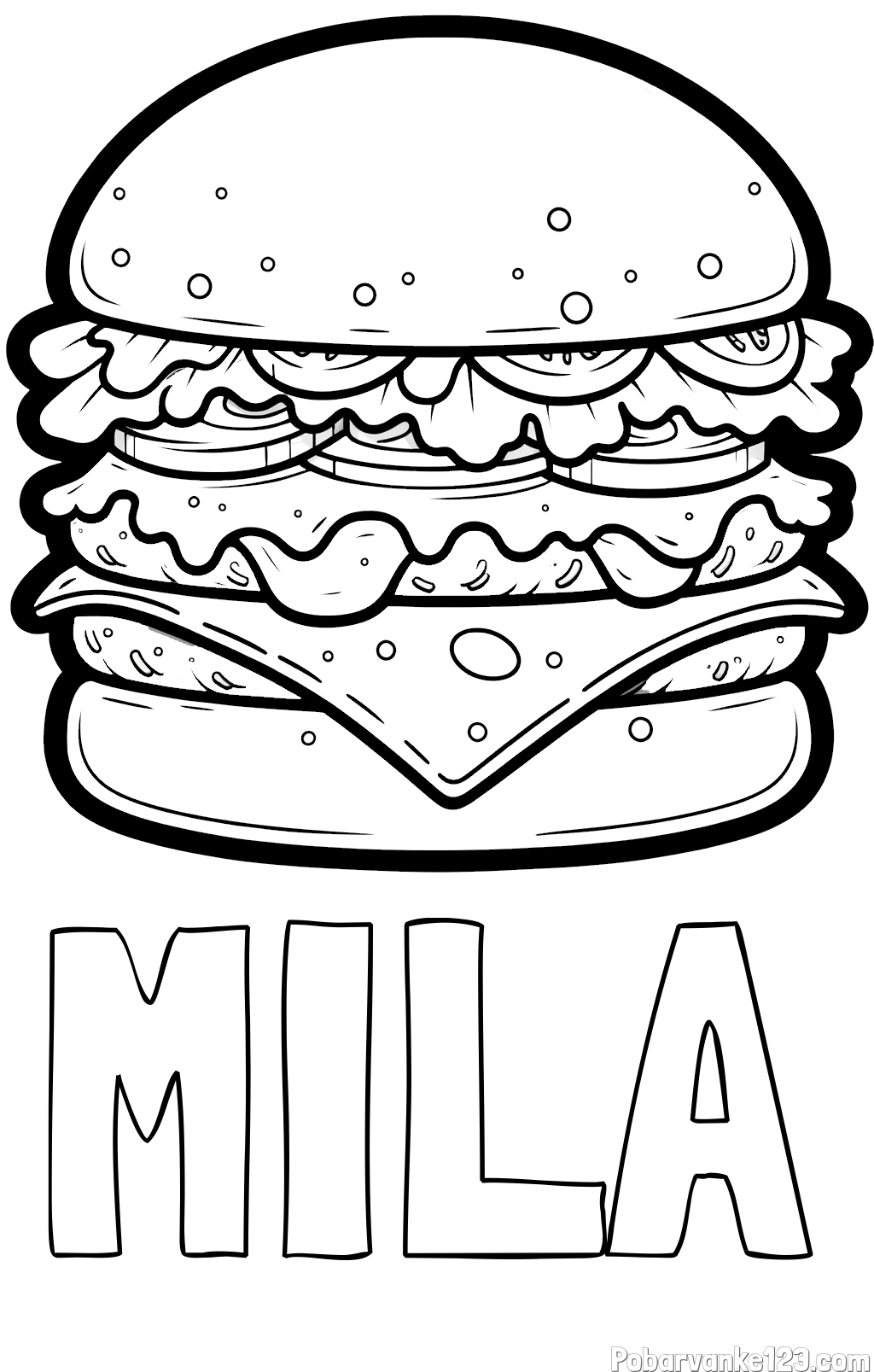 Pobarvanka imena MILA in pobarvanka hamburger